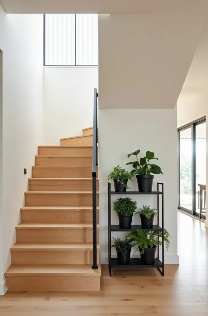Build a Tiered Plant Shelf System to Maximize Vertical Space Under Open Stairs