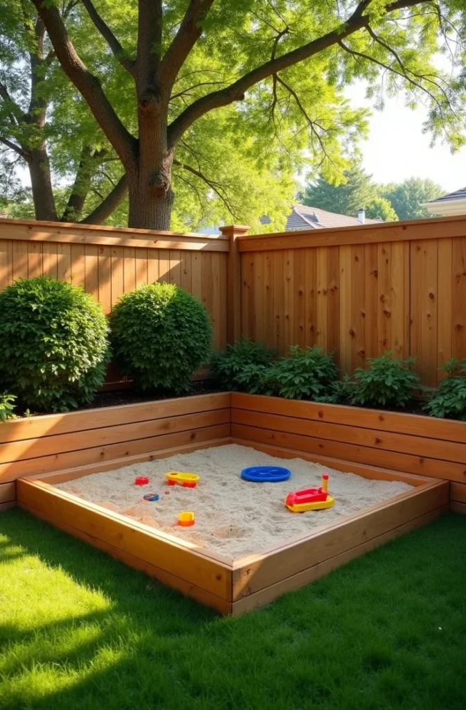 Built-In Corner Sandbox With Landscape Timber Walls for Compact Yards