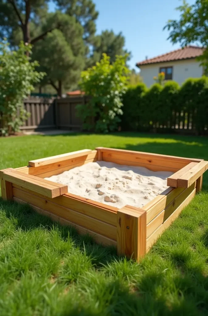 Cedar Frame Sandbox With a Fitted Lid That Doubles as a Bench Seat