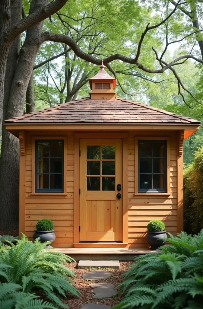 Cedar Shed With Copper Roof Accents Natural Material Combination