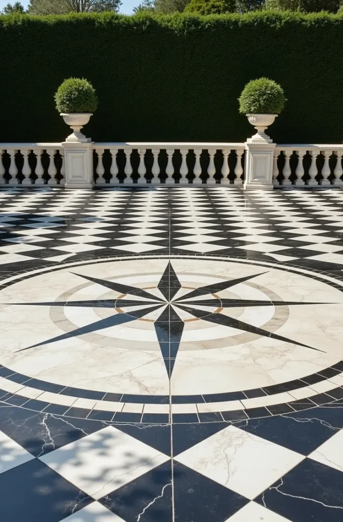 Checkerboard Tile With a Custom Center Medallion Inset