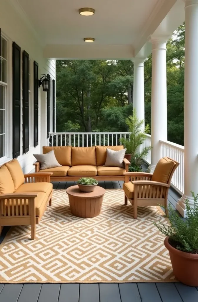 Choose an Outdoor Rug in a Flatweave Polypropylene to Define the Porch Zone and Stay Clean