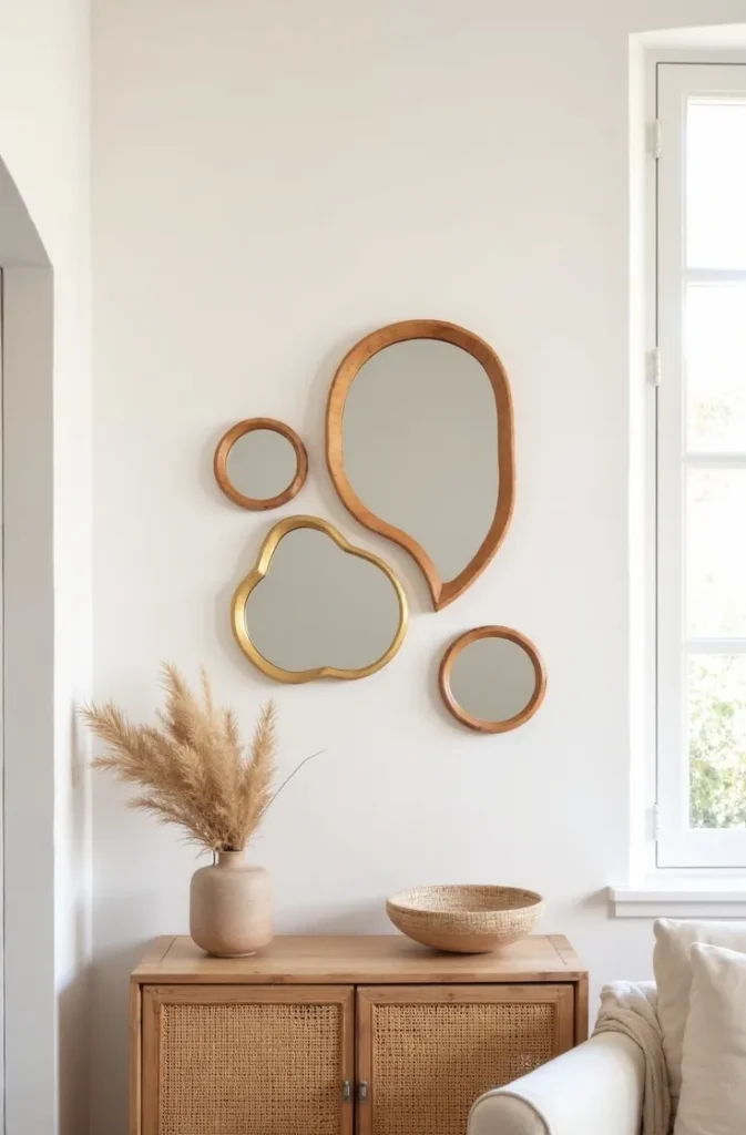 Cluster Gallery Walls Using Mixed Boho Mirror Shapes
