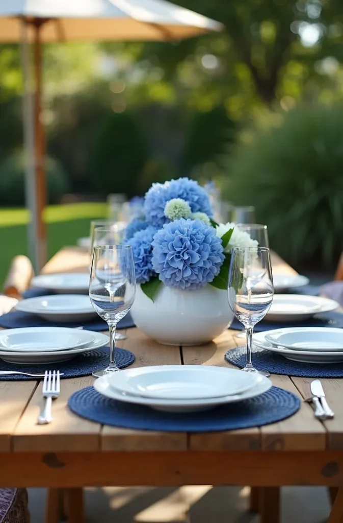 Coastal Blue and White Outdoor Tablescape for Summer Entertaining