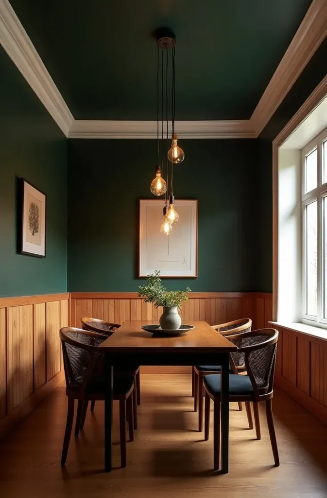 Combine Knotty Pine Walls With Dark Painted Ceilings for a Moody Interior