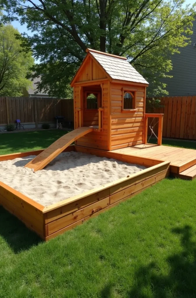 Covered Sandbox Tunnel and Play Structure Combination for Active Backyard Play