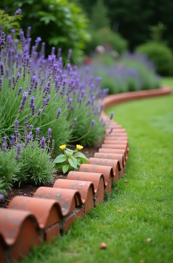 Create a Gravel Garden Edging System From Broken Roof Tiles Set on Their Edge