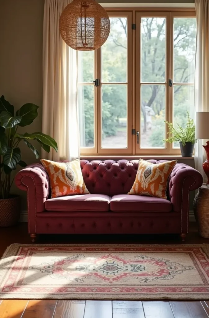 Create a High-Low Bohemian Sofa Arrangement With a Statement Vintage Piece