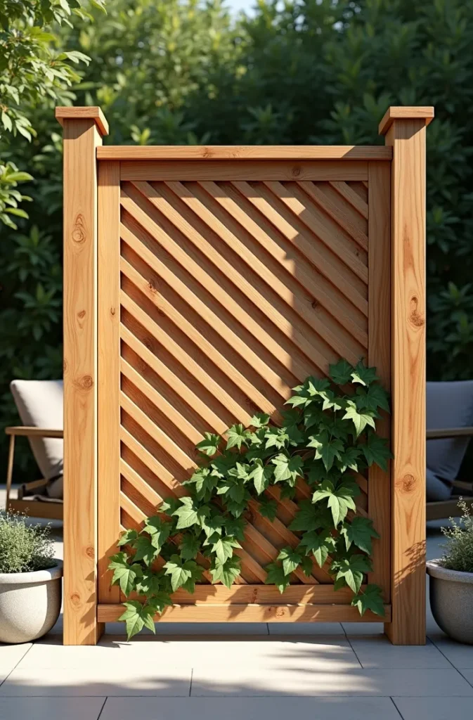 Diagonal Wood Lattice Privacy Wall for Exposed Patios