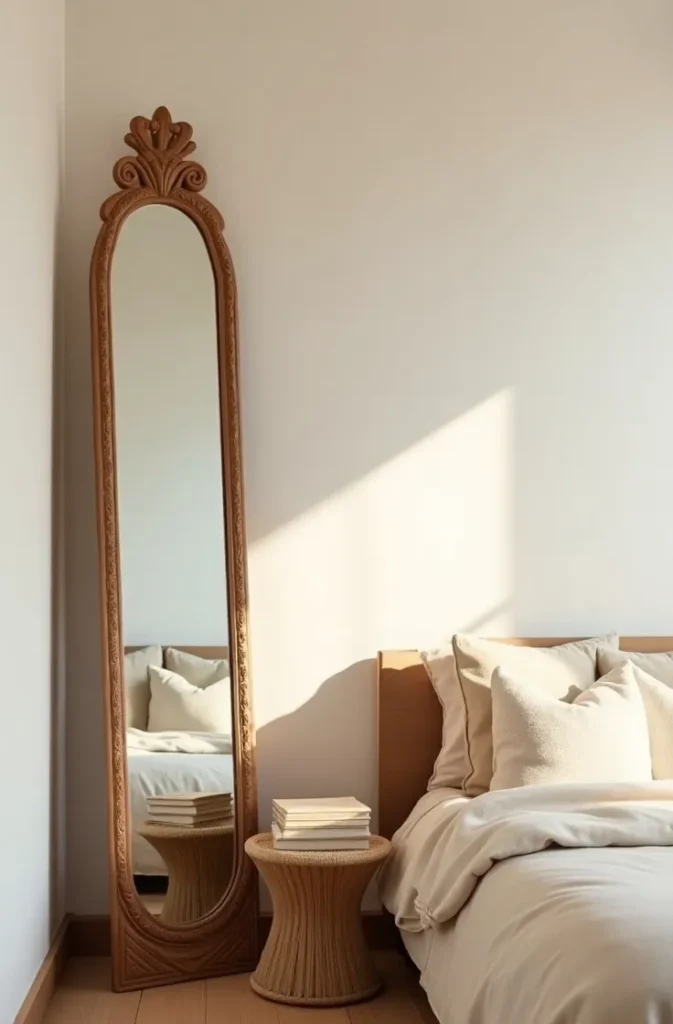 Full-Length Carved Wood Mirrors for Small Apartment Bedrooms
