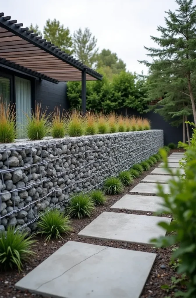 Gabion Walls Filled With River Stone for Industrial-Natural Contrast