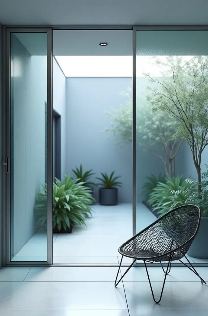 Glass Panel Walls That Open Up Compact Courtyard Views