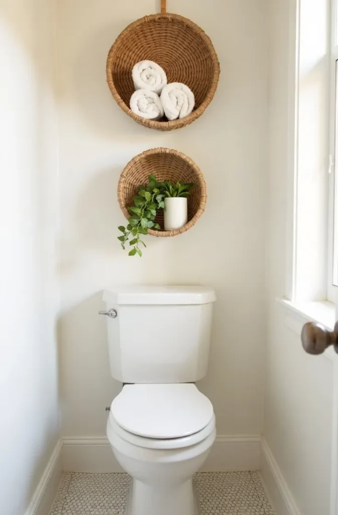 Hang a Woven Basket or Rattan Shelf for Open Storage That Looks Styled, Not Cluttered
