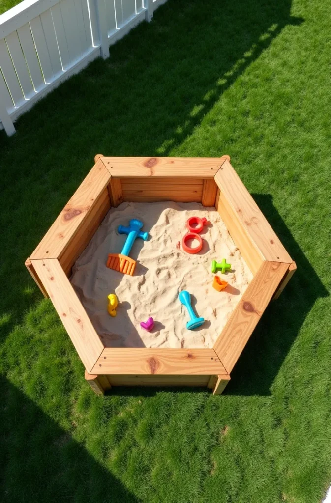 Hexagonal Sandbox Frame With Perimeter Seating Ledge for Group Play