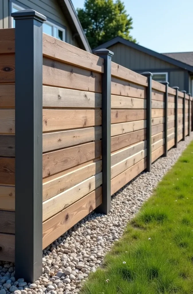 Horizontal Pallet Board Fence in a Modern Ranch Style