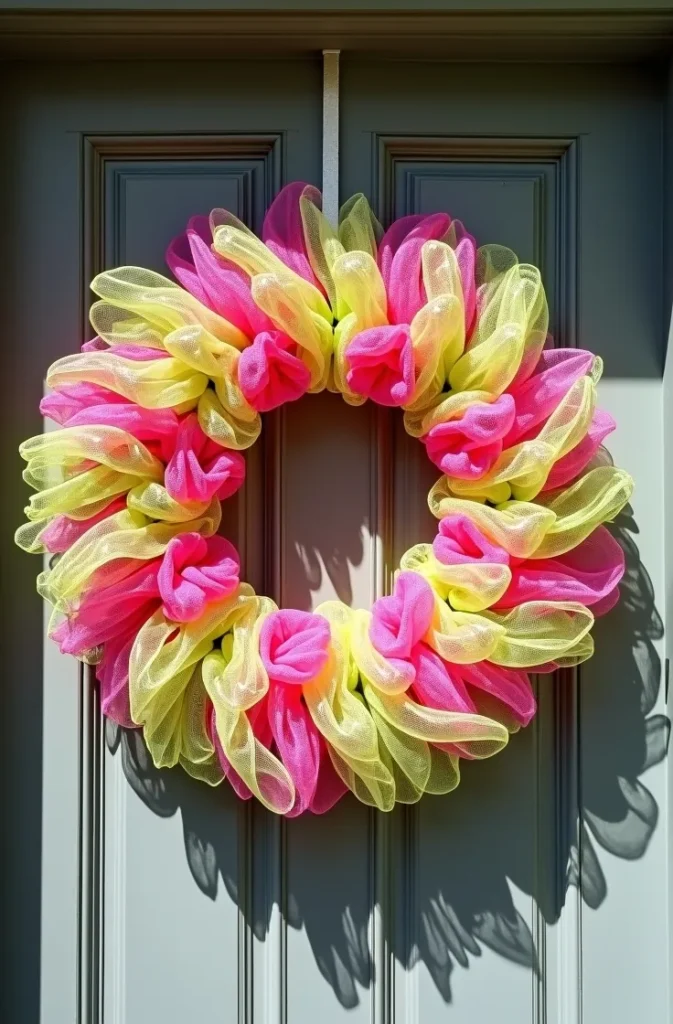 Hot Pink and Lime Green Deco Mesh Wreath for a Bold Summer Statement