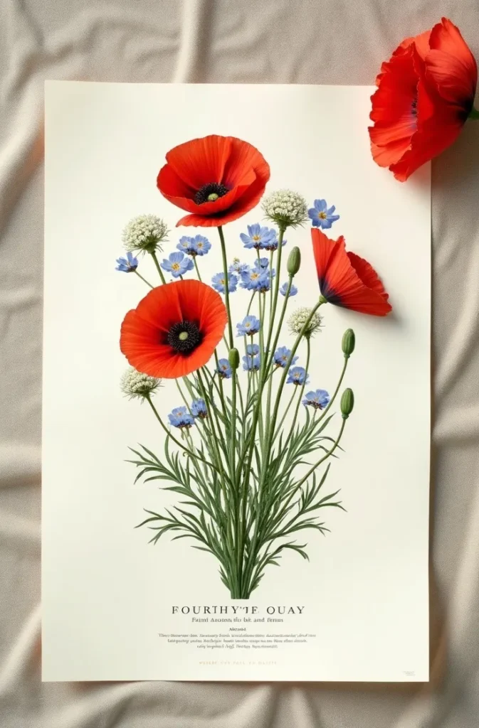 How Botanical Illustration in Patriotic Colors Creates a Fourth of July Printable That Never Looks Like Holiday Decor