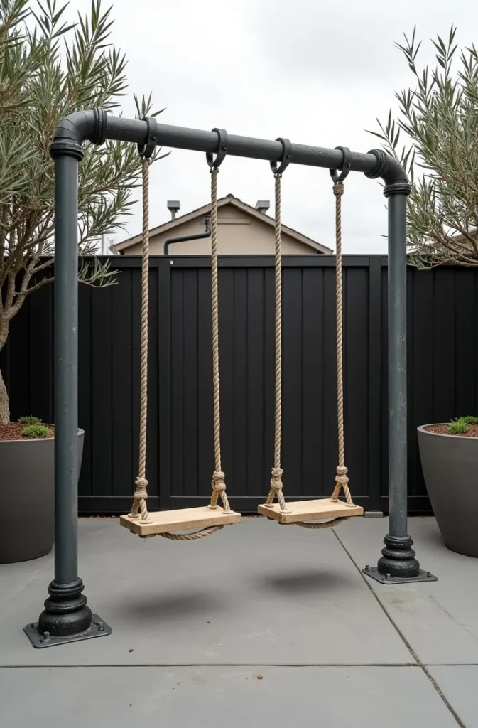 Industrial Pipe Swing Set for Urban Backyard Patios