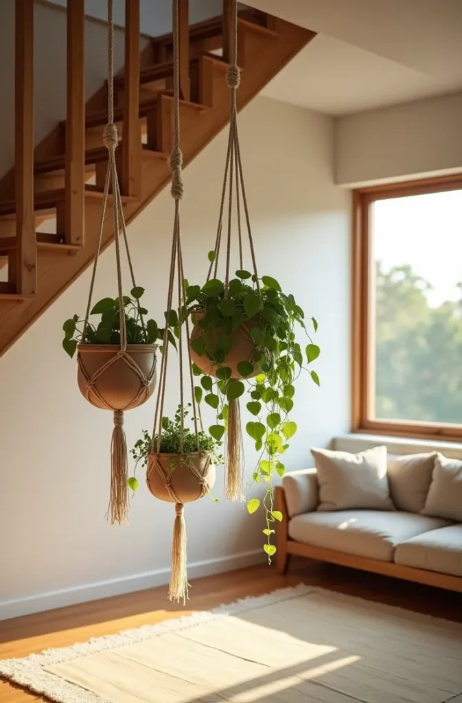 Install Hanging Planters at Staggered Heights From the Stair Underside