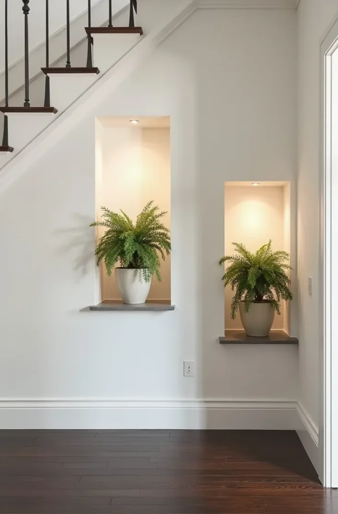 Install a Built-In Planter Niche Directly Into the Wall Beneath the Stairs