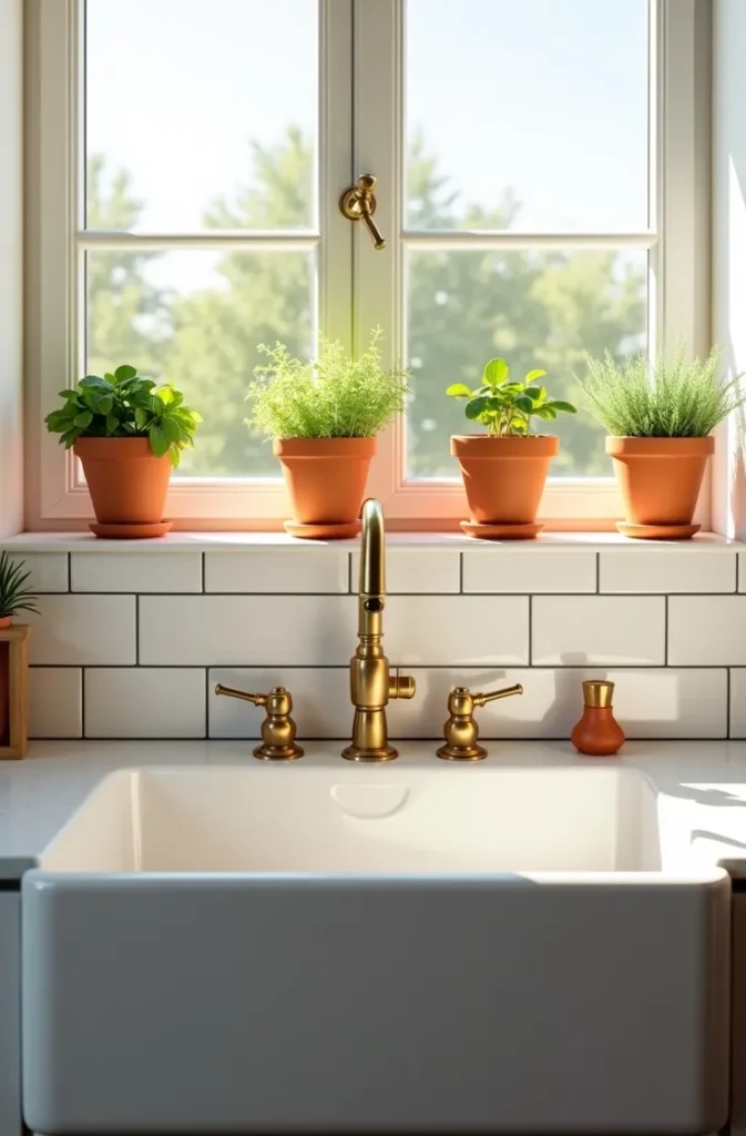 Install a Simple Herb Garden on the Windowsill Above the Sink