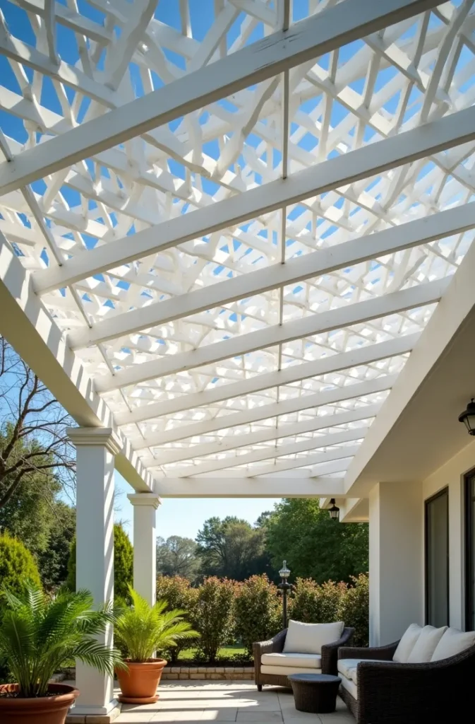 Lattice Shade Canopy Over a Pergola Opening