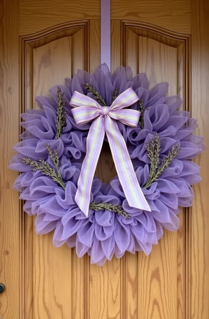 Lavender and Purple Deco Mesh Wreath for a Garden-Style Entry