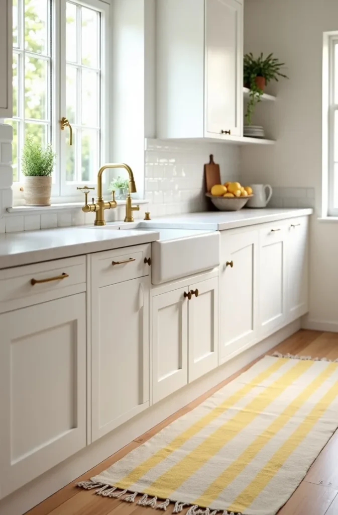Layer a Striped or Woven Kitchen Rug to Add Ground-Level Summer Color