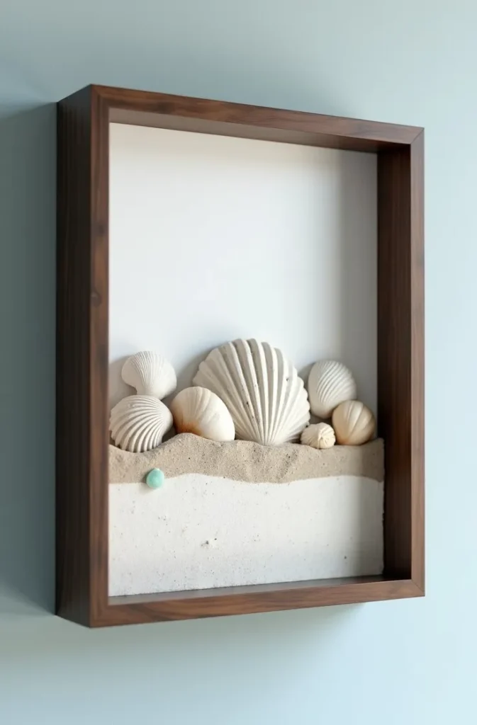 Layered Sand and Shell Shadow Box Display That Works as Coastal Wall Art