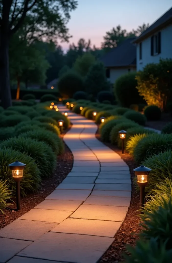 Low-Voltage Path Lights Spaced at Unequal Intervals for a Natural, Non-Institutional Look