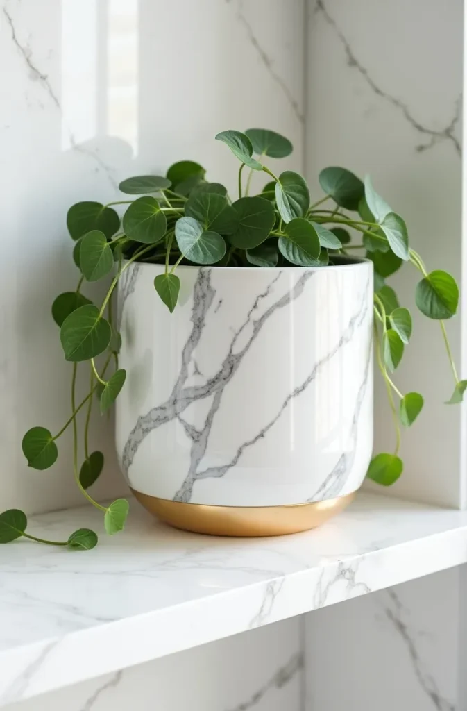 Marble Effect Pot Painting Using a Feather for Realistic Vein Lines