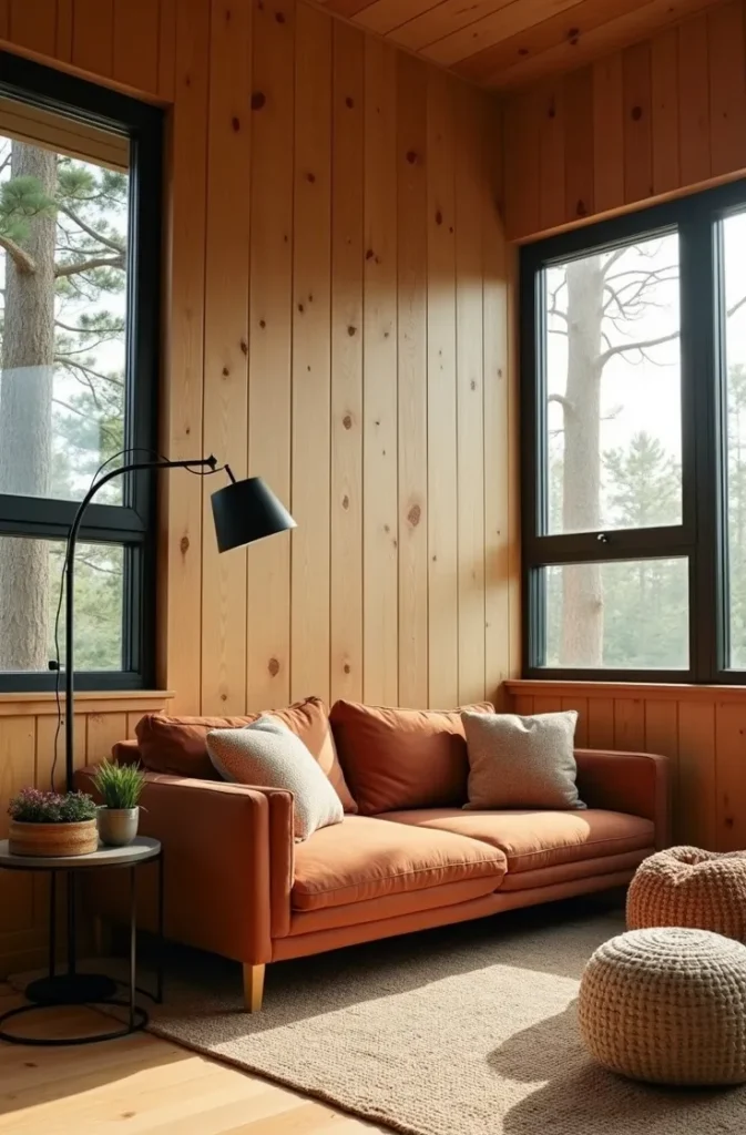 Mix Knotty Pine Walls With Black Metal Accents for a Modern Rustic Look