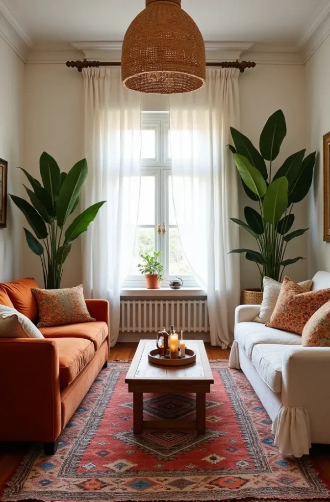 Mix Sofa Styles in One Room to Create an Eclectic Bohemian Seating Area