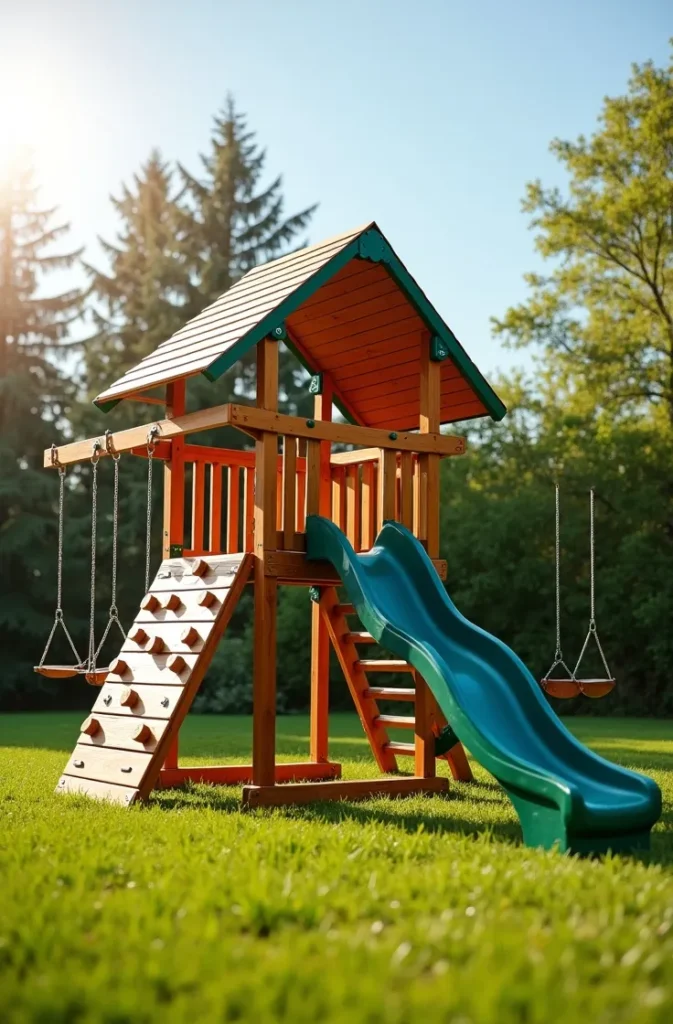 Modular Backyard Swing Set With Climbing Wall and Slide