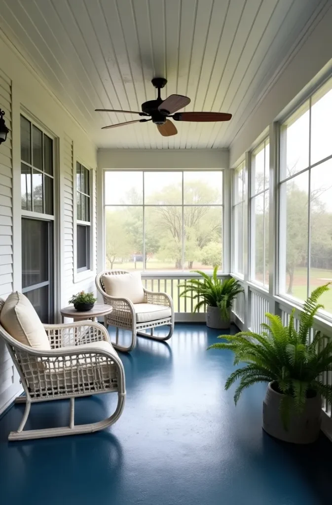 Navy Blue Concrete Patio Paint for a Coastal or Lakeside Home