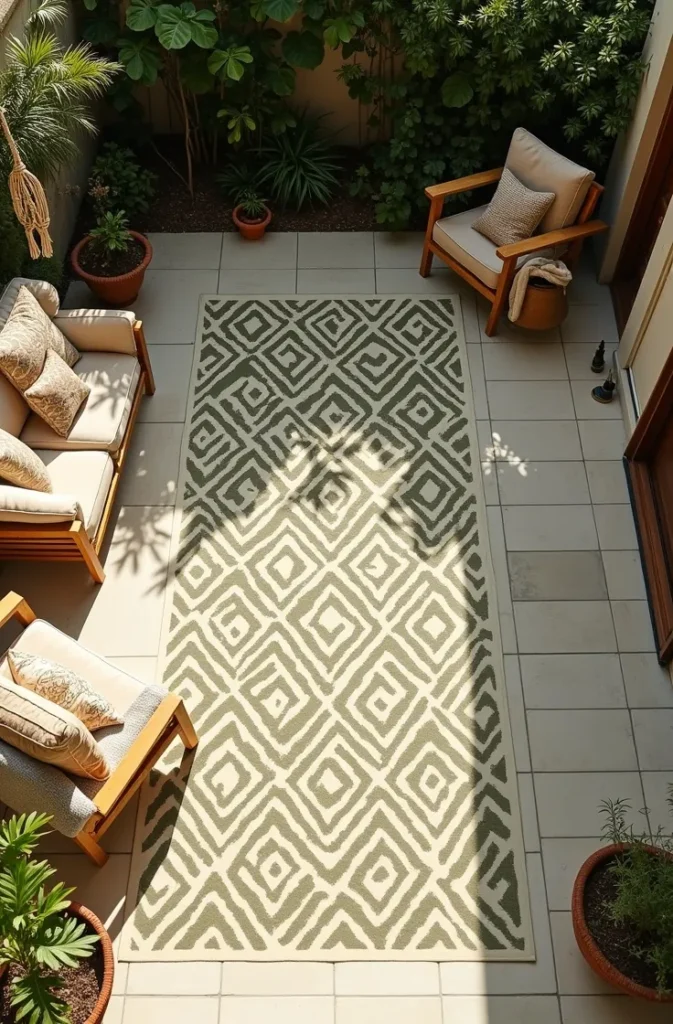 Olive Green and Cream Diamond Stencil Patio Pattern