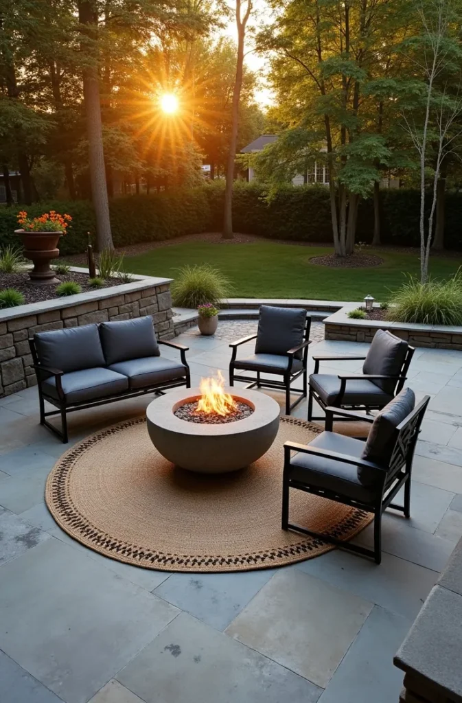 Outdoor Firepit Seating Circle That Works for Both Evenings and Daytime Use