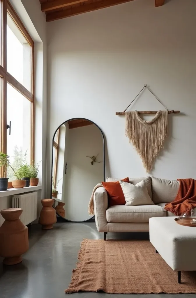Oversized Floor Mirrors in Open-Plan Living Spaces