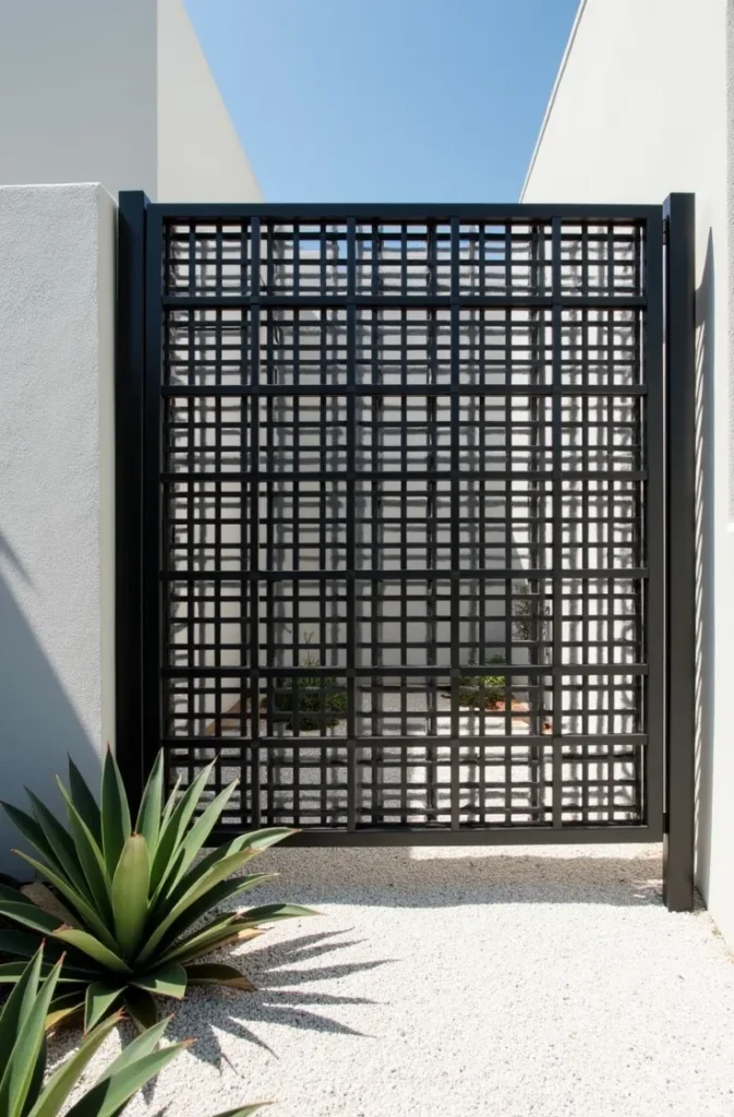 Painted Black Metal Lattice Screen for Modern Yards