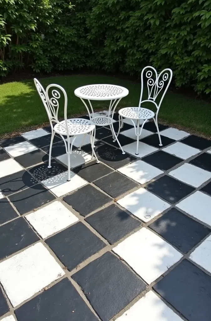 Painted Concrete Checkerboard Pattern for Bold Visual Interest