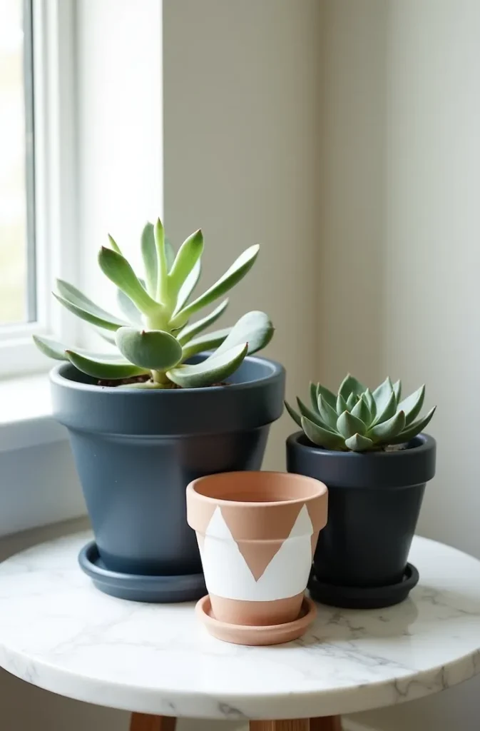 Painted Terra Cotta Pots With Geometric Patterns That Elevate Any Plant Display
