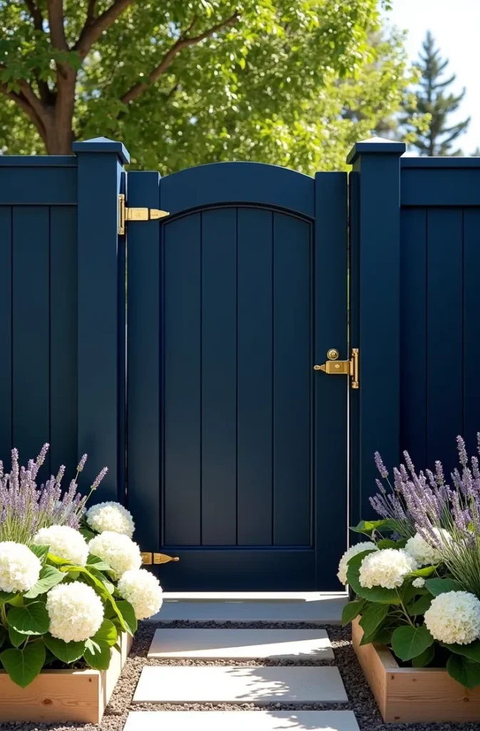 Pallet Fence Painted in Deep Navy for a Bold Backyard Statement