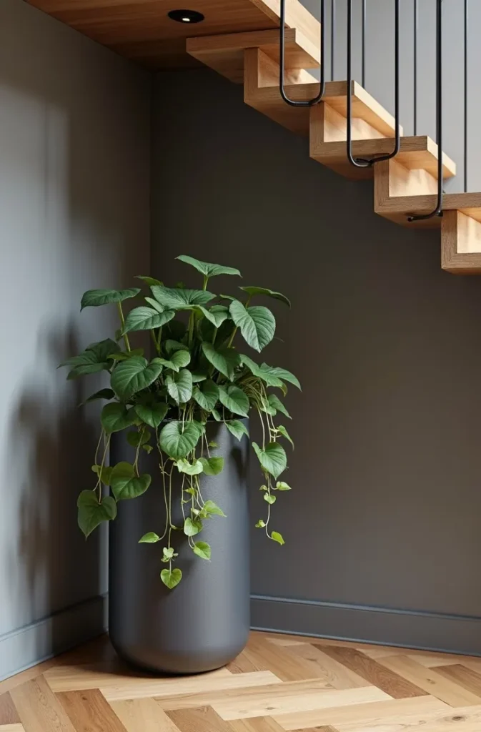 Place a Self-Watering Planter Column as a Freestanding Sculpture Under the Stairs