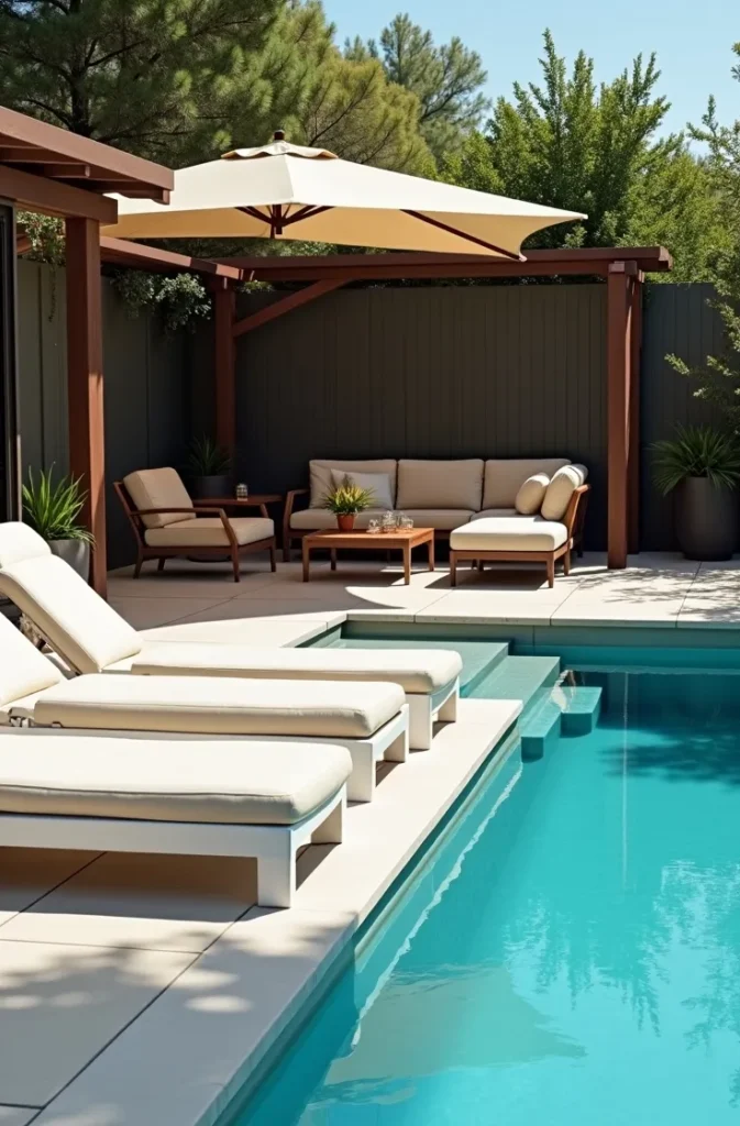 Poolside Lounge Layout That Separates Sun From Shade Zones