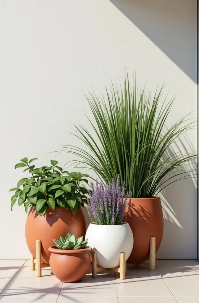 Potted Plant Cluster Display That Builds Visual Height on a Flat Surface