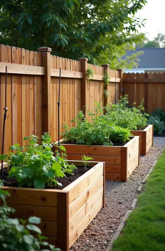Raised Vegetable Garden Beds Dog-Proofed With Cedar Rail Borders