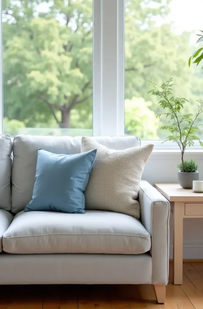 Replace Upholstered Throw Pillows With Textured Cotton or Chambray Covers