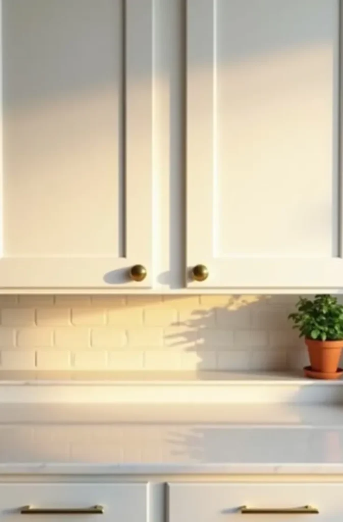 Replace Upper Cabinet Hardware With Brushed Brass for a Warm Summer Tone
