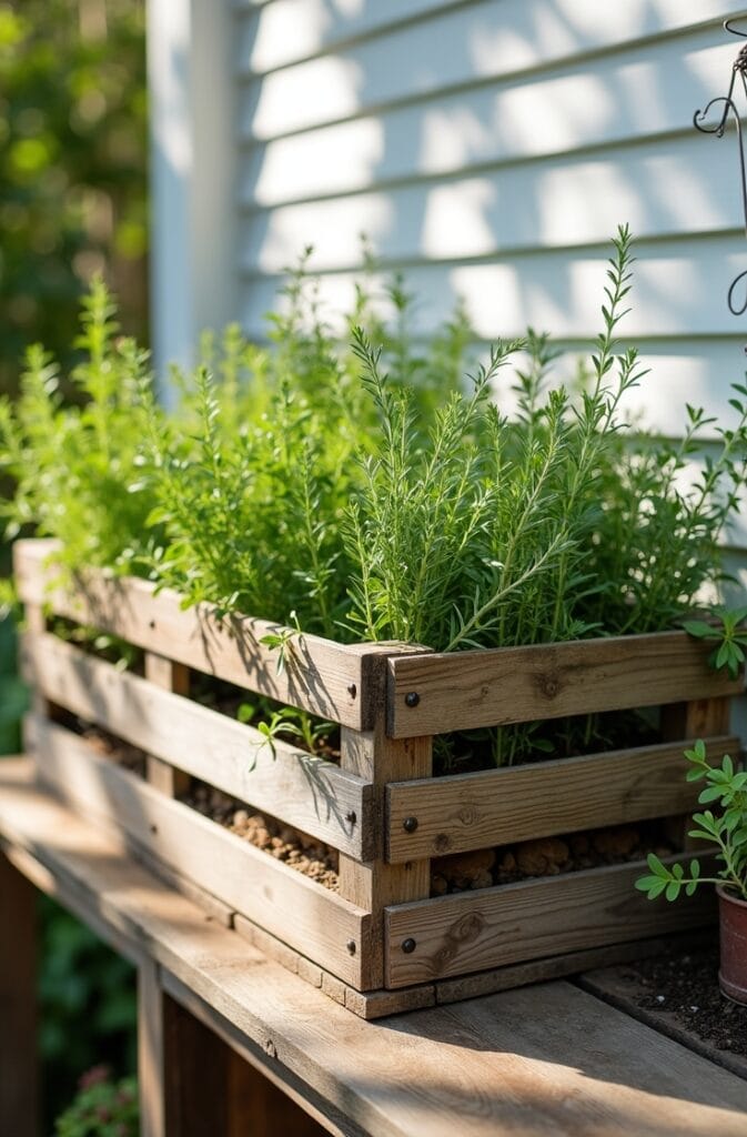 Repurpose a Wooden Wine Crate as a Self-Contained Herb Planter for a Patio Table