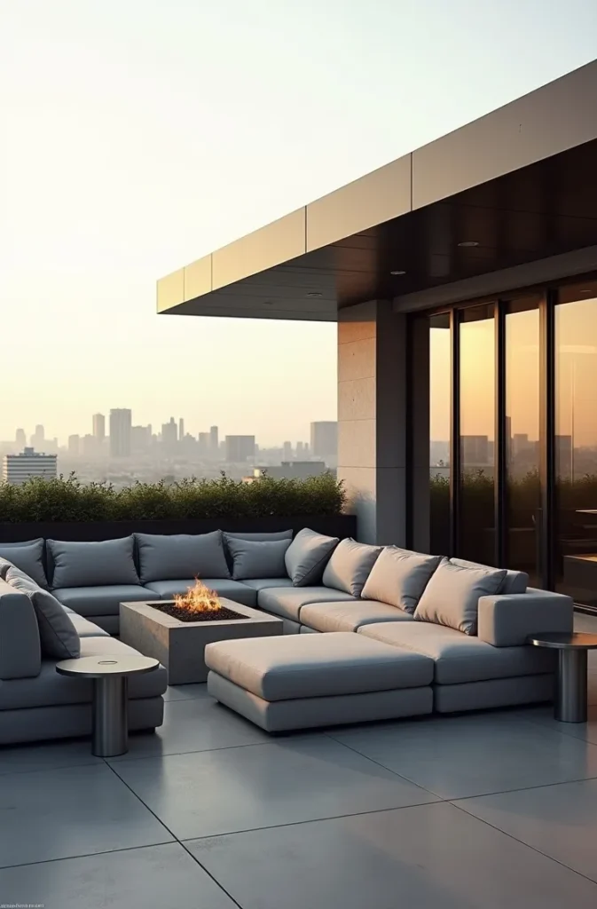 Rooftop Terrace Lounge With Weatherproof Modular Sectional